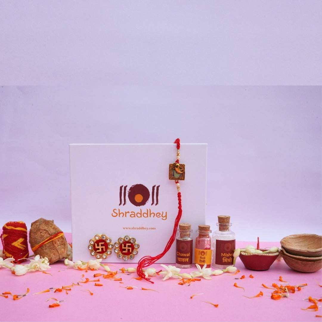 Ganesha Square Rakhi All in one Hamper