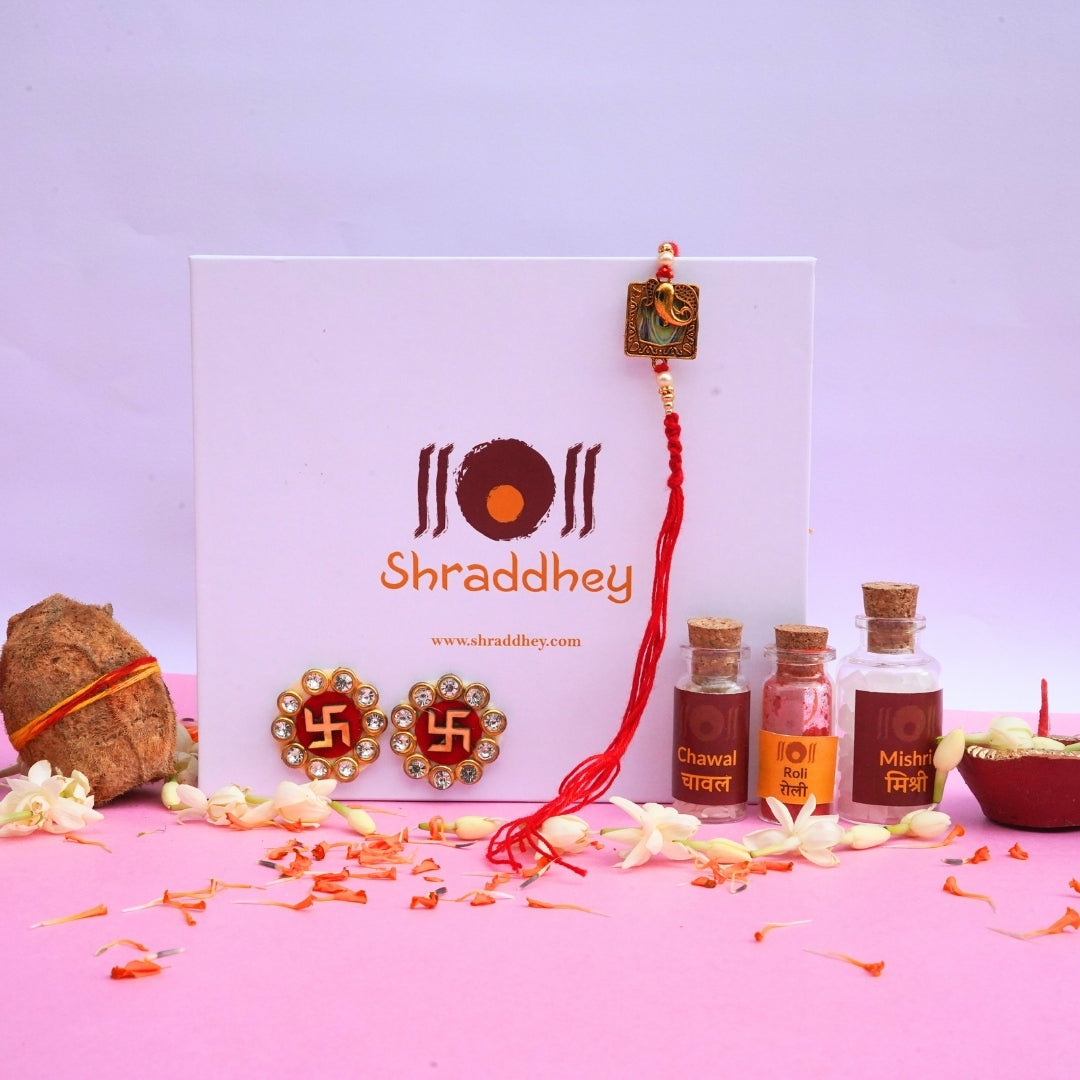 Ganesha Square Rakhi All in one Hamper