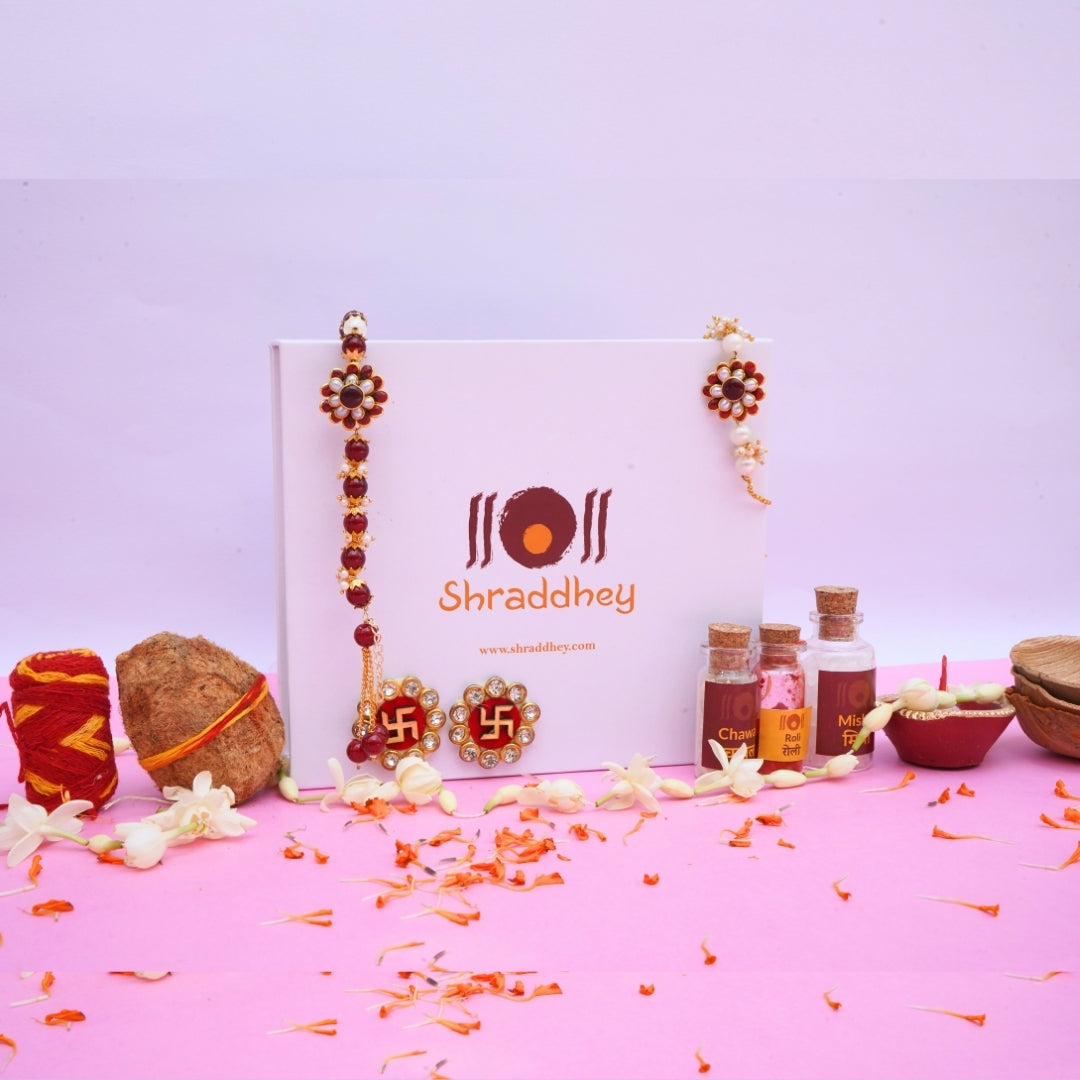 Red White Rakhi with Bracelet - All in one Hamper