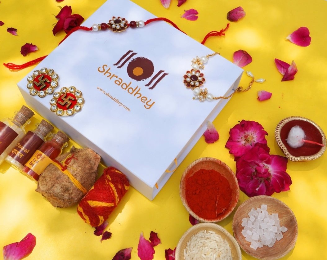 Red White Rakhi with Bracelet - All in one Hamper