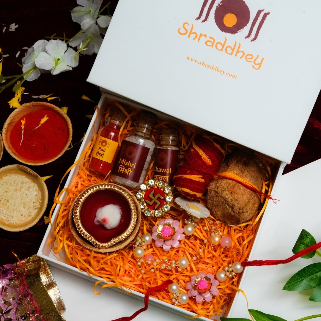 Pink White Flower Rakhi All in one Hamper