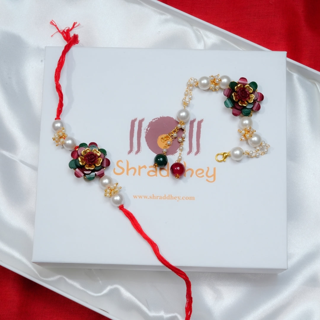Red Green Rakhi and Bracelet - All in one Hamper