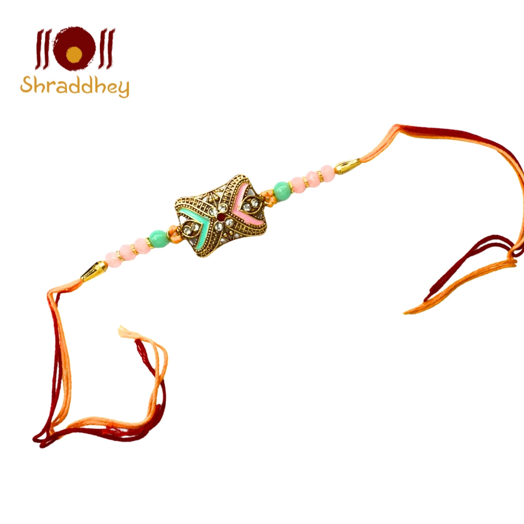 Pink Green Stone Rakhi All in one Hamper