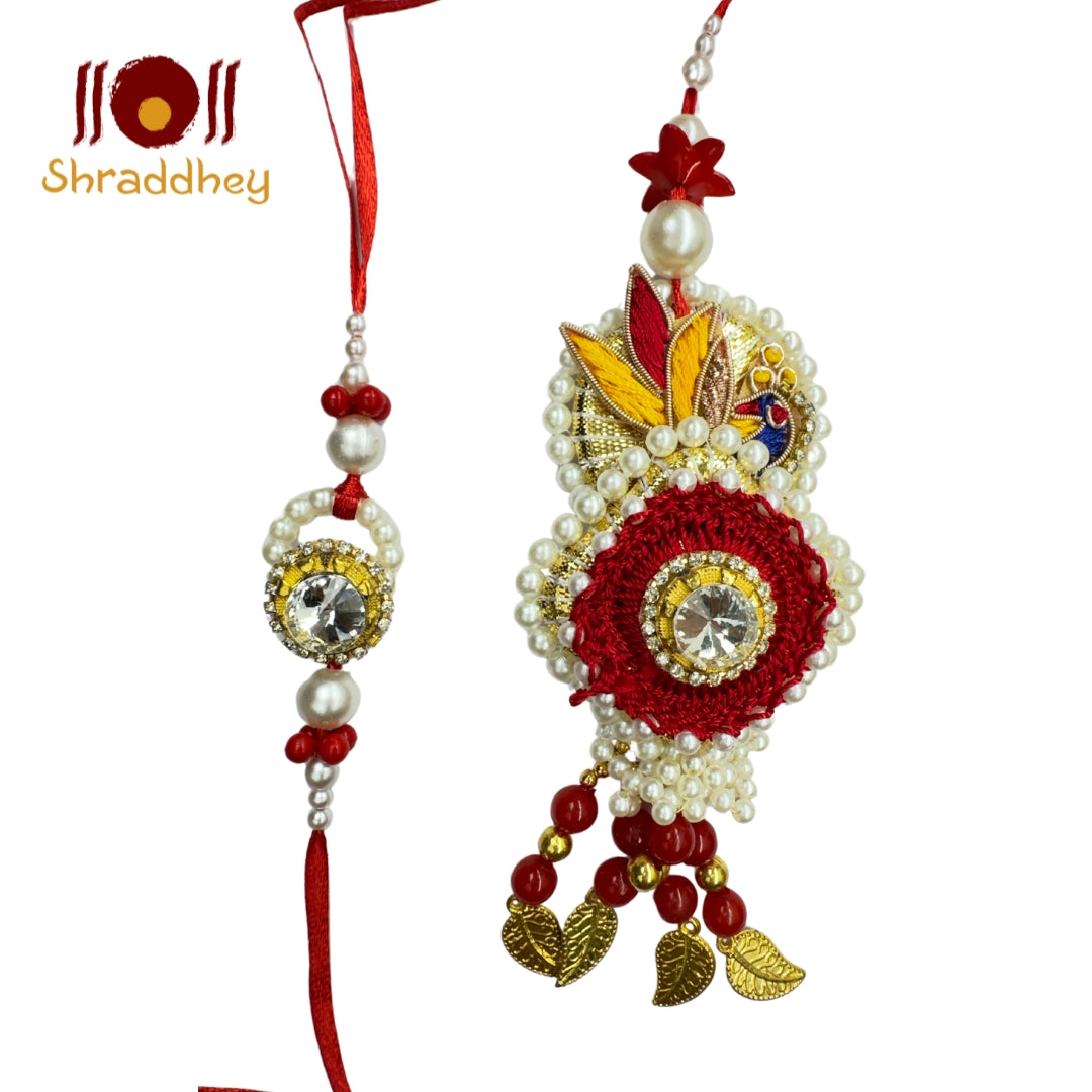 Red Yellow Peacock Rakhi All in one Hamper