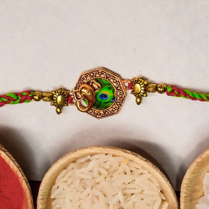 Ganesha Peacock Rakhi All in one Hamper