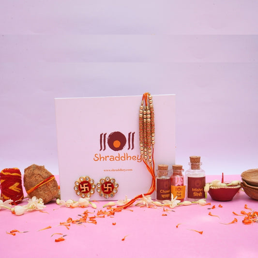 Orange Golden Dora Rakhi All in one Hamper
