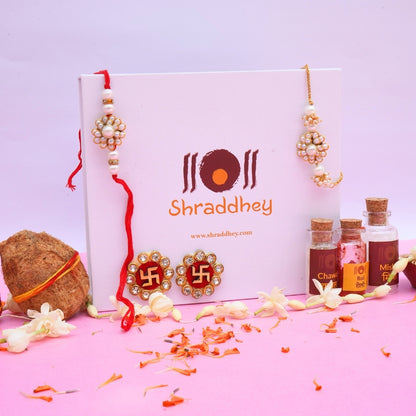 White Flower Rakhi with Bracelet - All in one Hamper