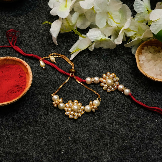 White Flower Rakhi with Bracelet - All in one Hamper
