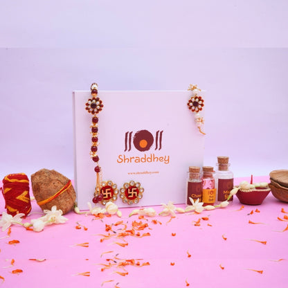 Red White Rakhi with Bracelet - All in one Hamper