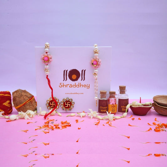 Pink White Flower Rakhi All in one Hamper