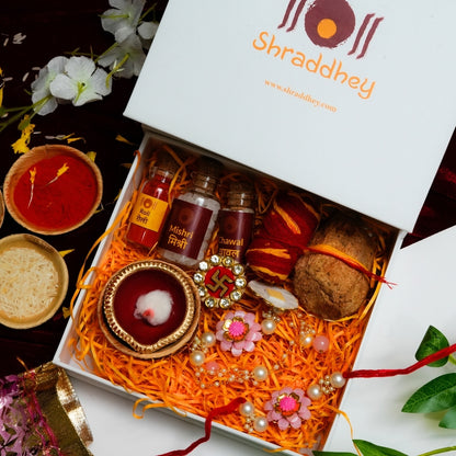 Pink White Flower Rakhi All in one Hamper