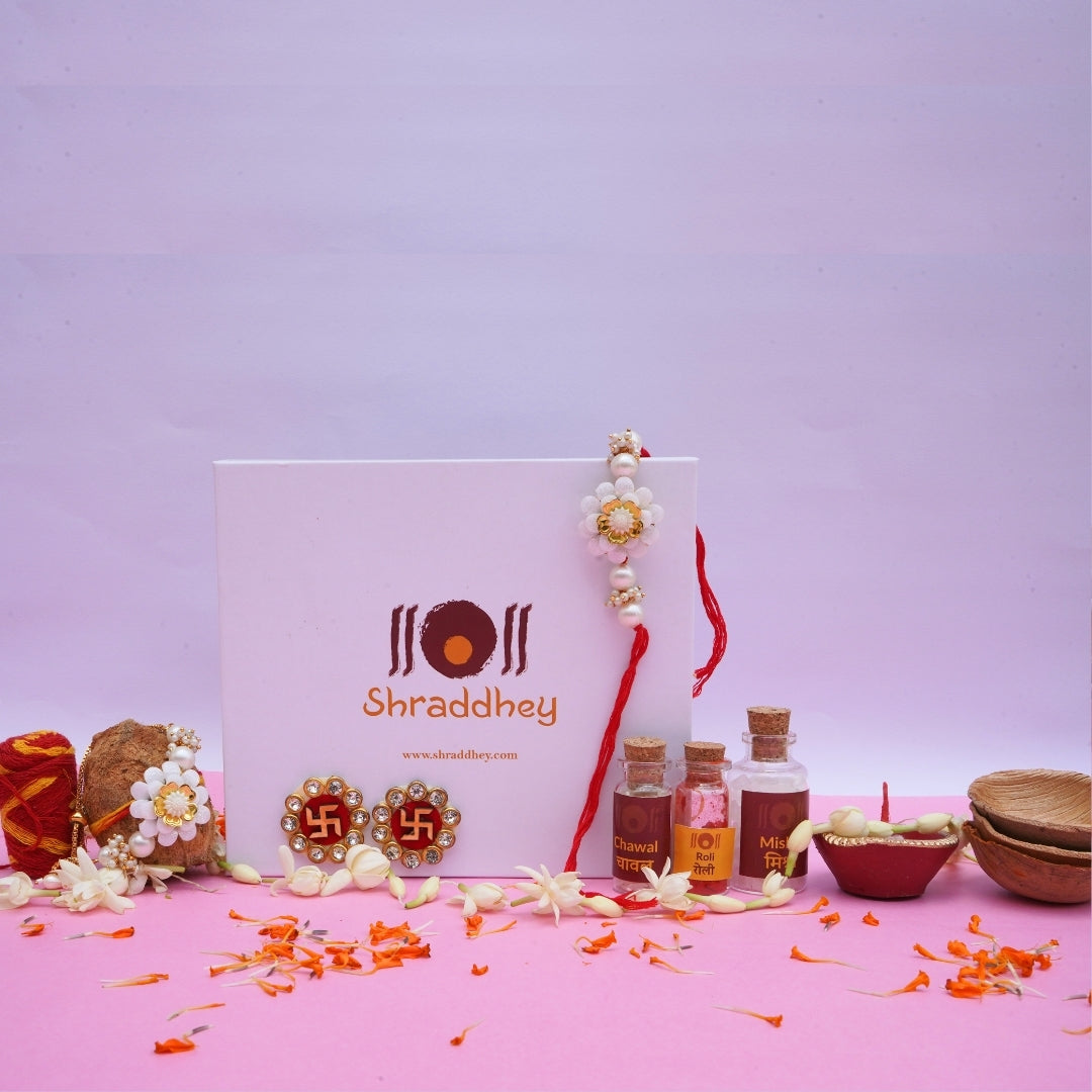 White Rakhi with Bracelet - All in one Hamper