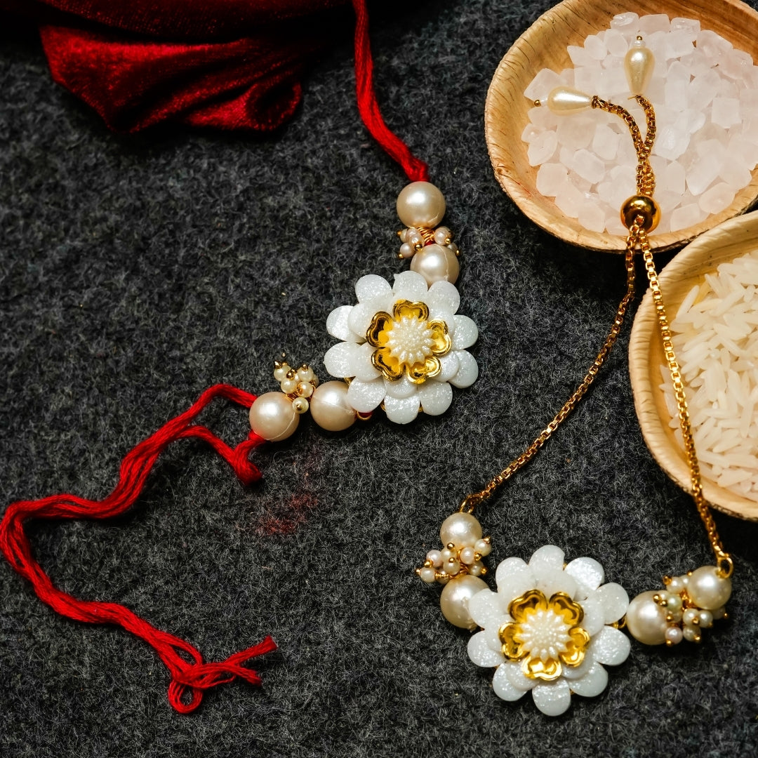 White Rakhi with Bracelet - All in one Hamper