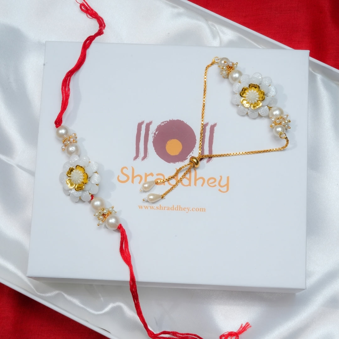 White Rakhi with Bracelet - All in one Hamper