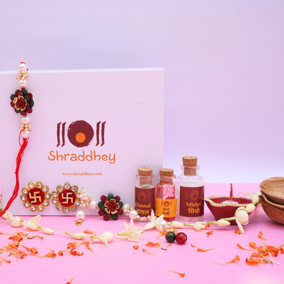 Red Green Rakhi and Bracelet - All in one Hamper