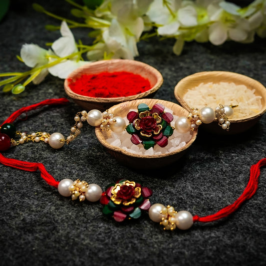 Red Green Rakhi and Bracelet - All in one Hamper