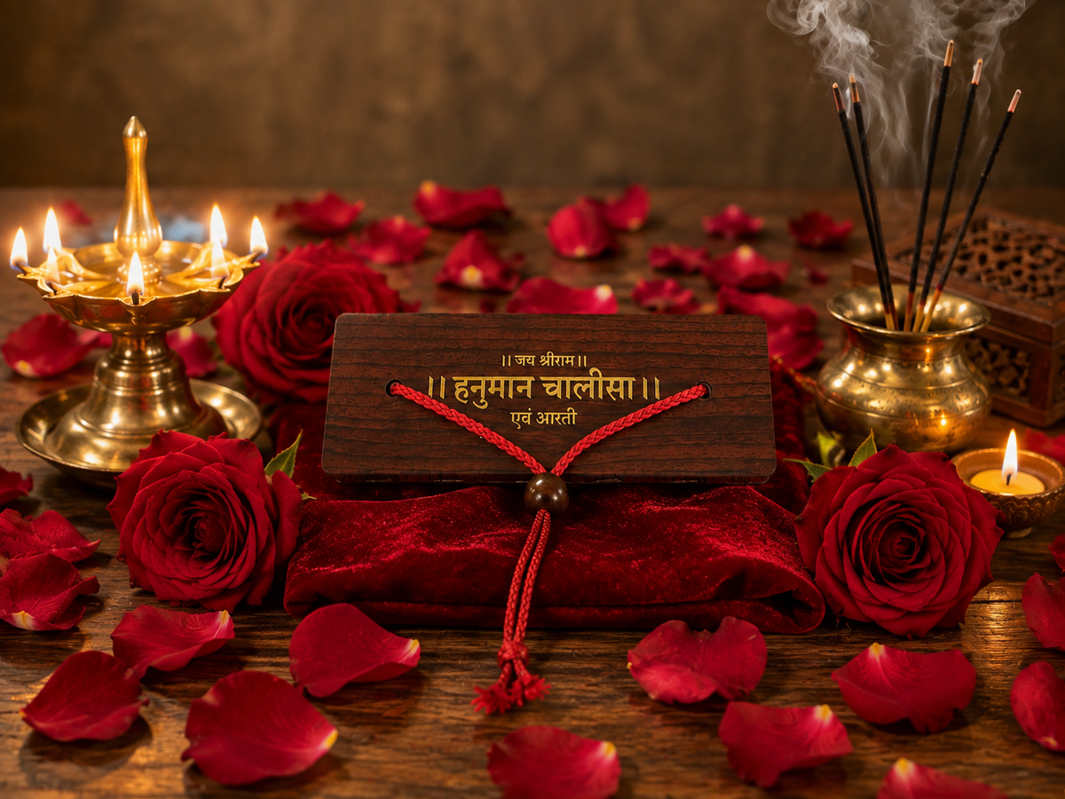 SHRADDHEY'S Hanuman Chalisa & Aarti portable Hardcover Book | Premium Wooden Pocket Book for Daily Reading, Home, Travel & Gifting
