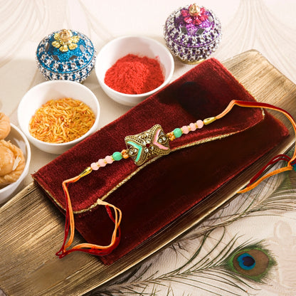 Pink Green Stone Rakhi All in one Hamper