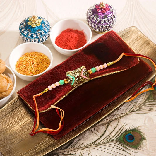 Pink Green Stone Rakhi All in one Hamper