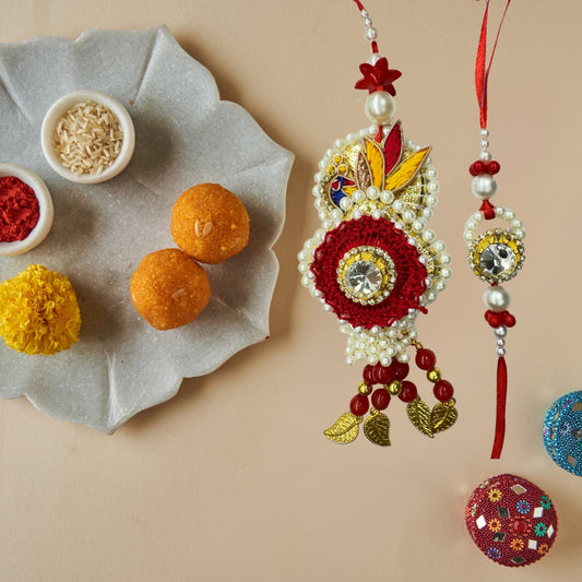 Red Yellow Peacock Rakhi All in one Hamper