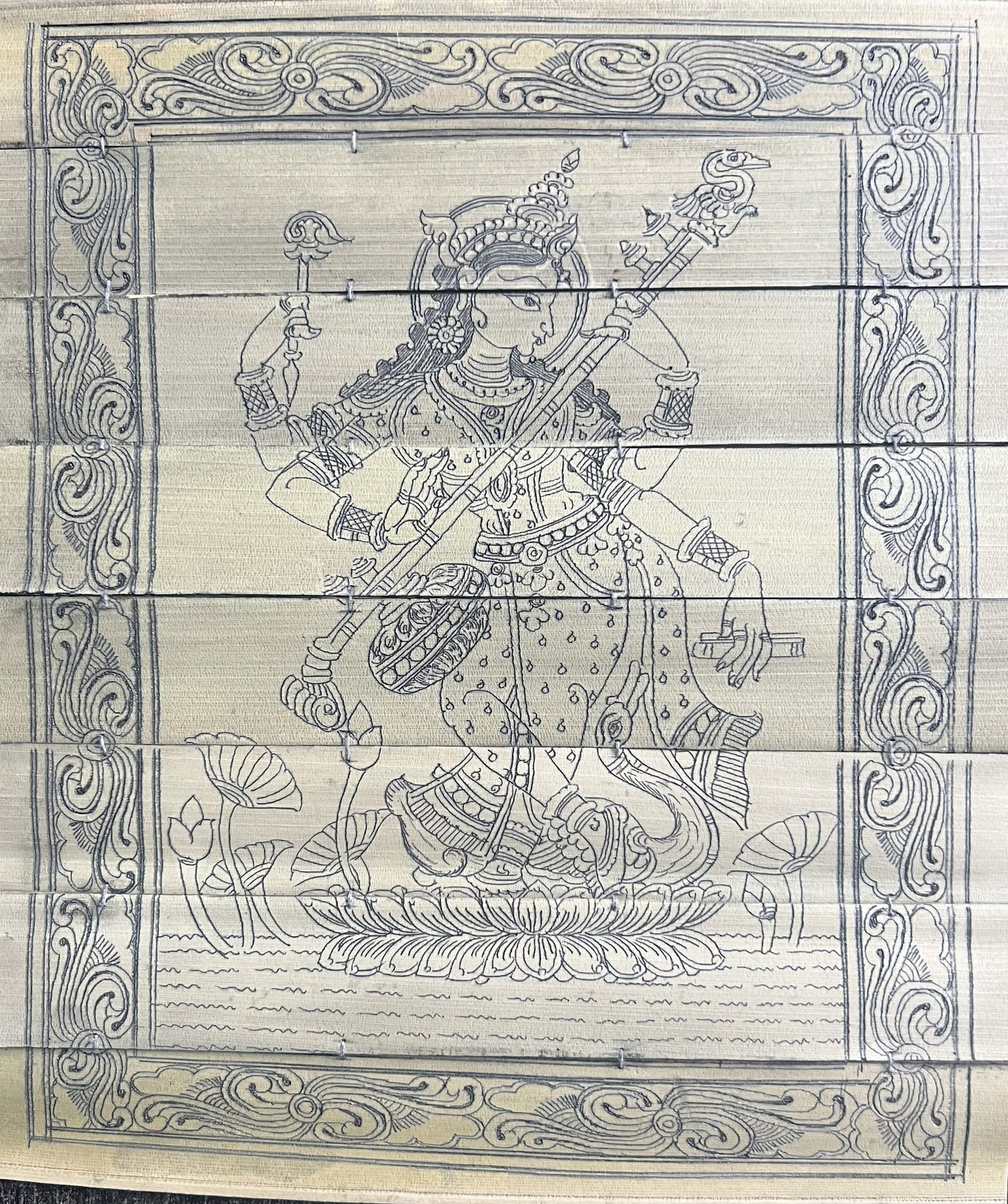 Goddess Saraswati Palm Leaf Pattachitra