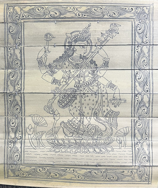 Goddess Saraswati Palm Leaf Pattachitra