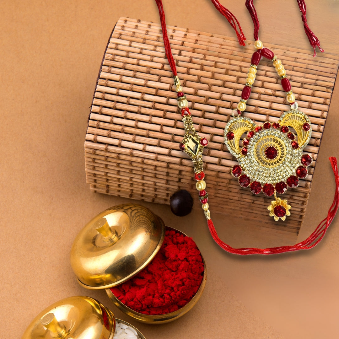 Gold Heart Red Stone Rakhi All in one Hamper