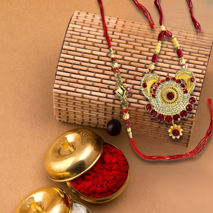 Gold Heart Red Stone Rakhi All in one Hamper