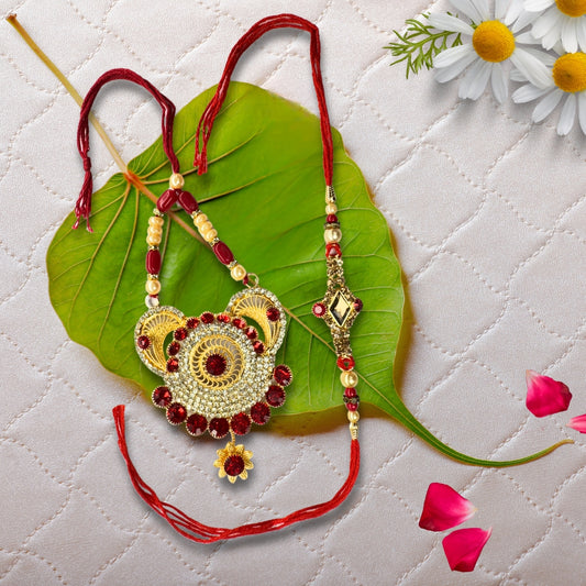 Gold Heart Red Stone Rakhi All in one Hamper